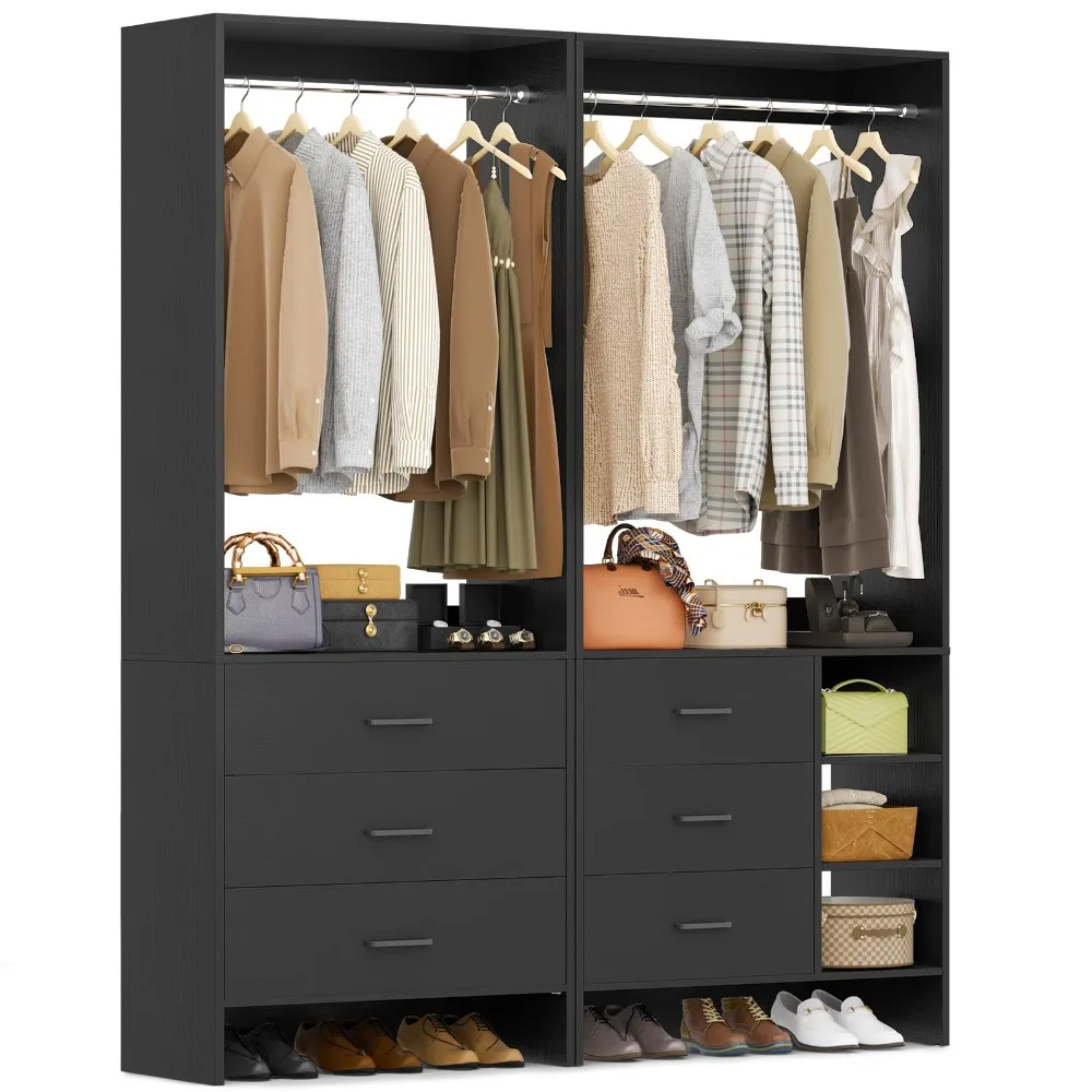 Closet System with 6 Drawers, 4.5ft, Set of 2, Set of 2, Black
