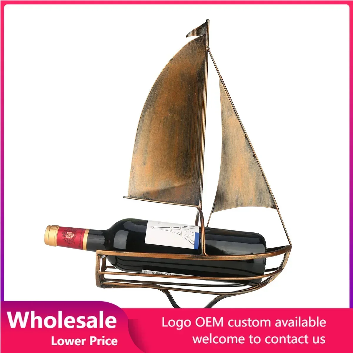 

Creative retro Wine rack wrought iron sailboat decorative ornament home living room handicraft Storage shelf