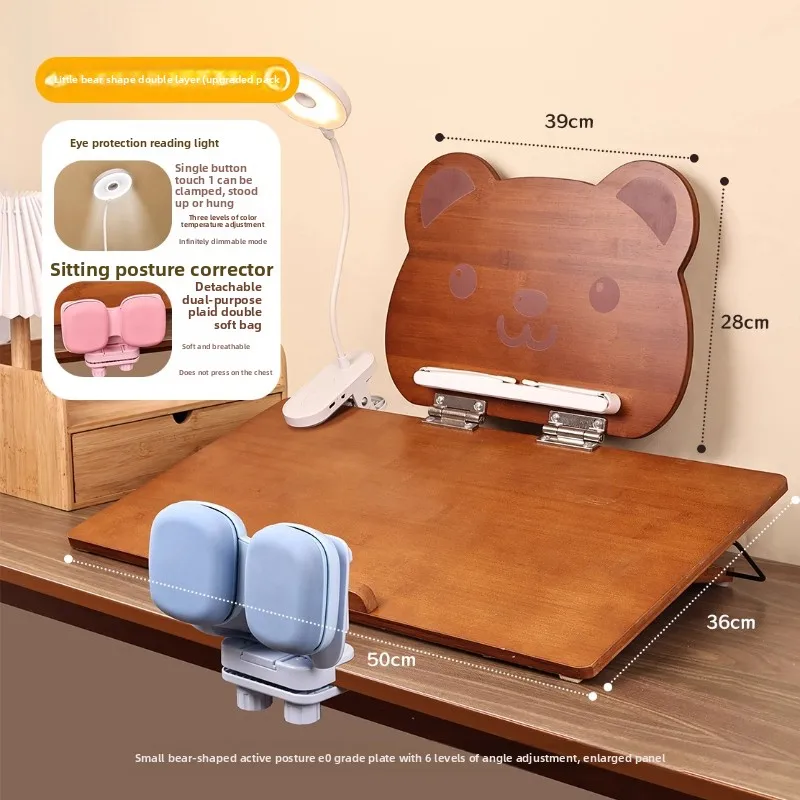 Cute Bear Bamboo Desktop Reading Stand Vertical Writing Aid Anti Hunchback Myopia Prevention Student Bookshelf for Homework