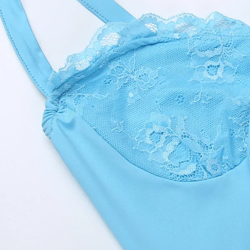 أوروبا والولايات المتحدة نمط الصيف جديد مثير الخامس الرقبة الدانتيل حافة ضئيلة سبليت التوابل فستان الرسن