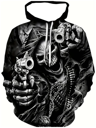 Nueva moda sudadera con capucha 3D para adultos con un novedoso diseño de calavera gótica, sudadera informal de manga larga con bolsillos para uso diario
