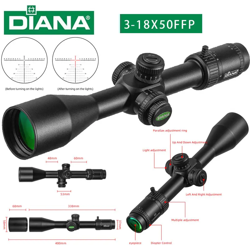 DIANA 3-18X50 SFIR FFP Scope First Focal Plane Scope Hunting Riflescopes Red Illuminated Shooting Optical Sight