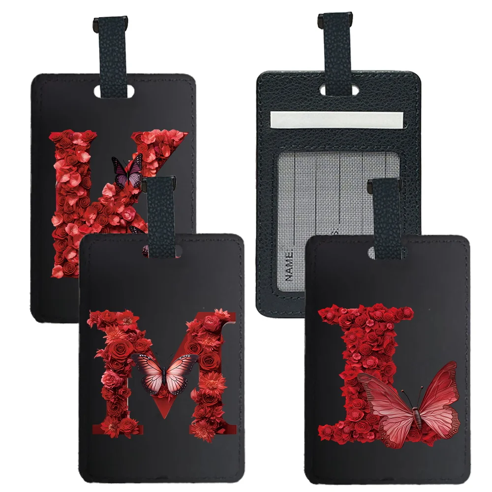 

Travel Pu Luggage Tag Pass Personalized Luggage Boarding Identifier Label Fashion Baggage Boarding Tag ID Name Red Rose Pattern