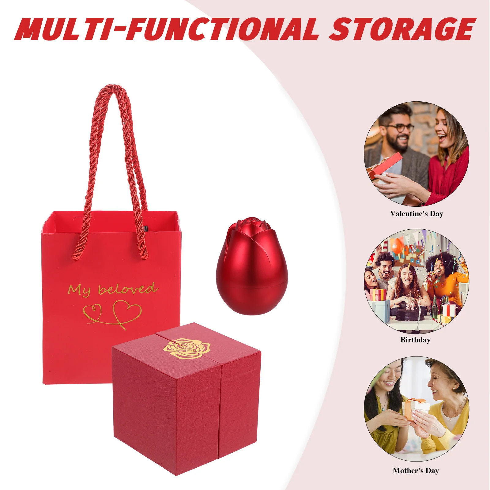 

1Set Metal Jewelry Gift Box Elegant Rose Design Fine Polishing Aluminum Alloy Jewelry Storage Case for Home Store Use Red