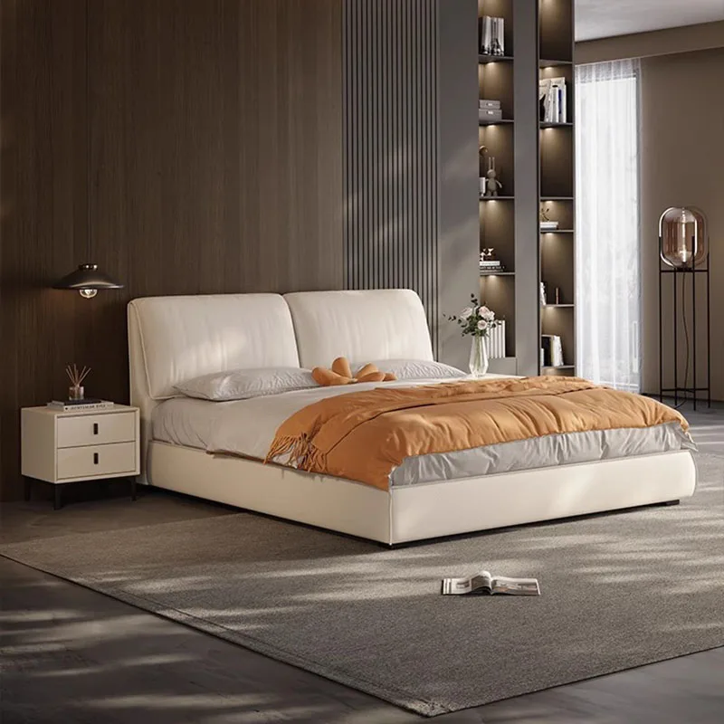 Luxury Marriage Bed Leather Multifonction Queen Size Double Bed Modern Wood Marco De Cama Queen Moderno Bedroom Furniture