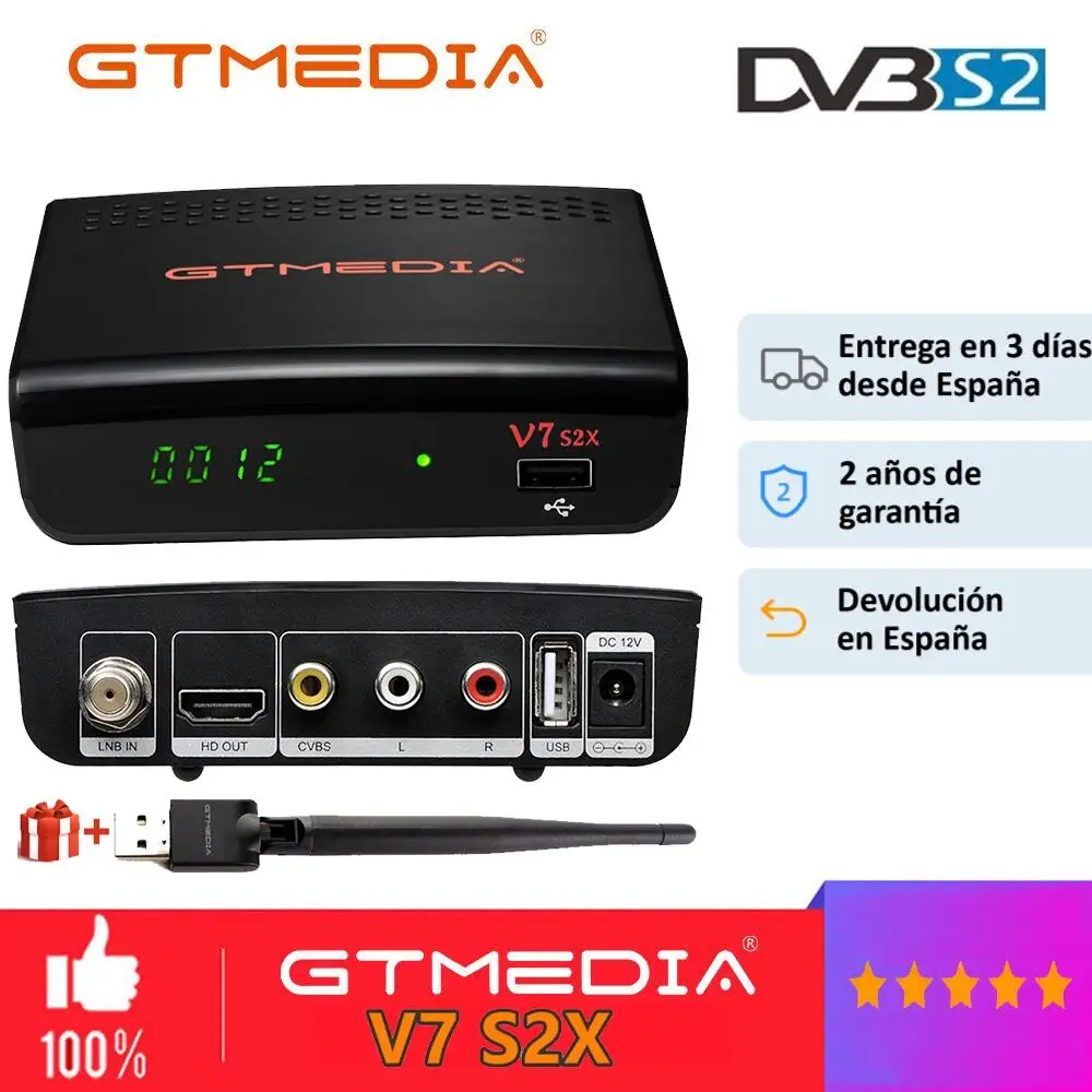 GTMEDIA V7 S2X DVB-S/S2/S2X 1080P استقبال الأقمار الصناعية صندوق التلفزيون H.265 PK GTMedia V7S HD مع USB واي فاي دعم ccam الأسهم في إسبانيا