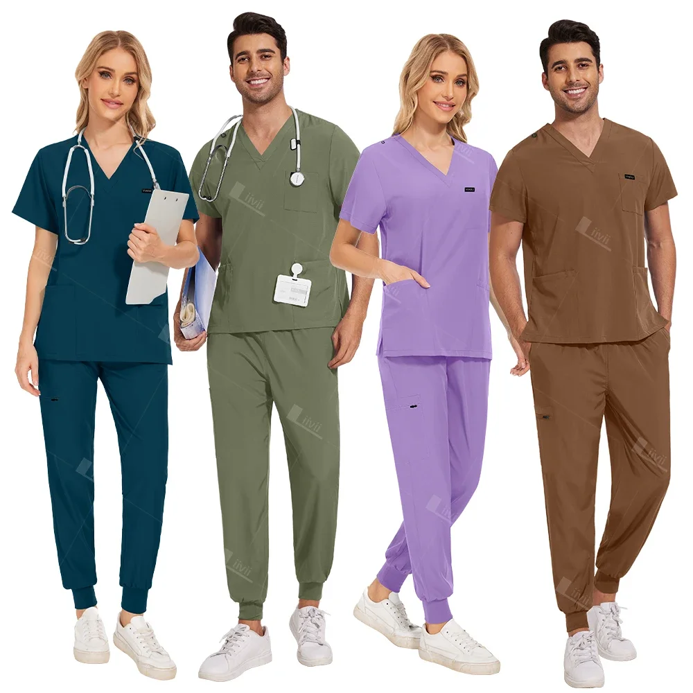 NEW Surgical Nurse Uniforms Medical Scrubs Set Beauty Salon Lab Workwear Clinical Scrub Top+ Pants Doctor Nursing Suit Woman Men