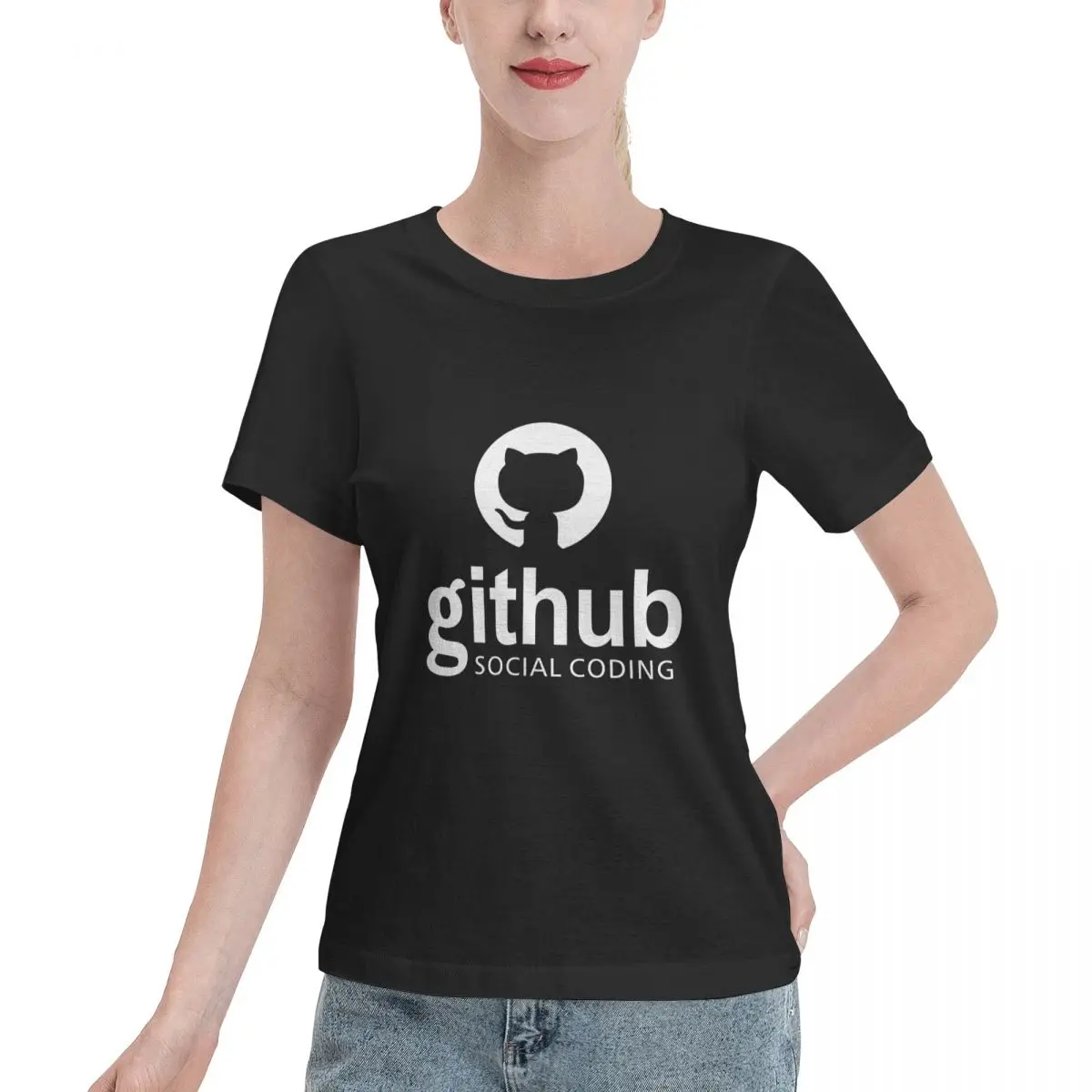 Github Social Coding T-shirt Female Women Girl Cotton Short Sleeve O-Neck Tee-Shirts Tops