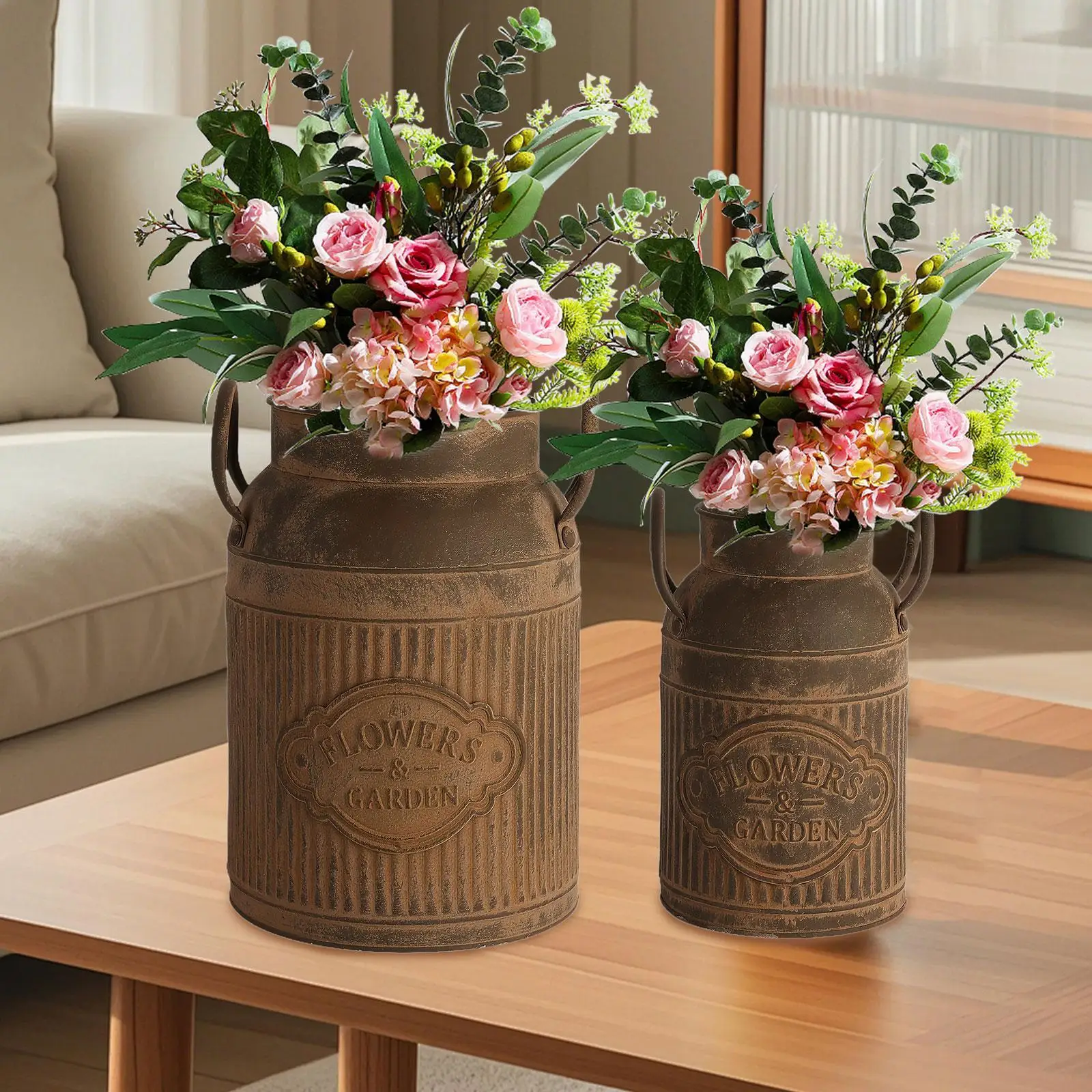 

2Pcs Iron Flower Pot Vintage Floral Arrangements Container Table Centerpiece Vase for Home Living Room Bedroom Decoration