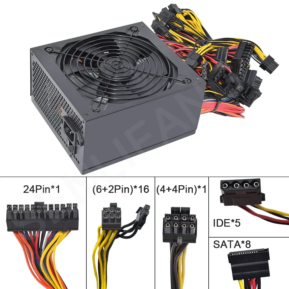 ATX 2000w Miner Power Supply 95% efficienza ETH Bitcoin ETC RVN Mining Psu per tutti i tipi di macchina grafica collegabile 8GPU