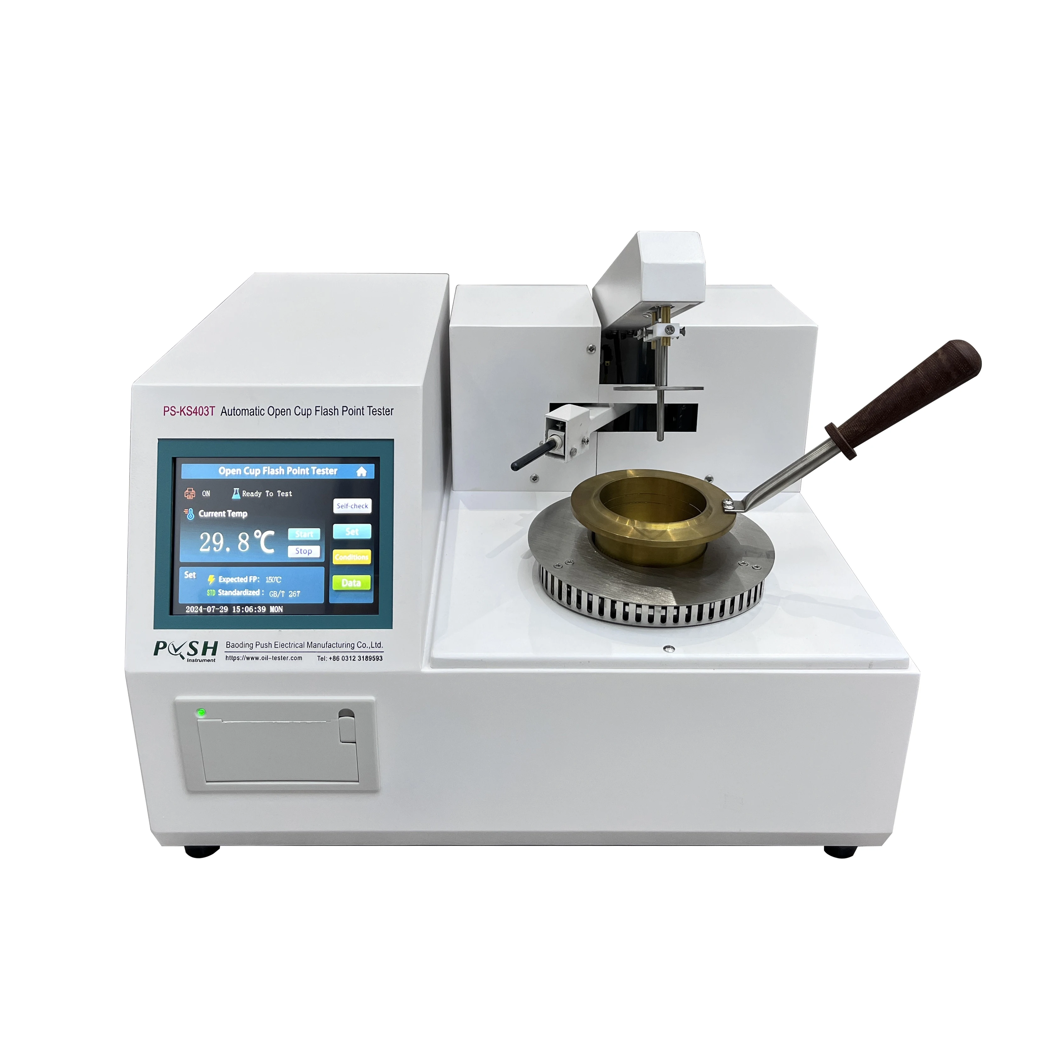 

PUSH Electric PS-KS403T Аппарат точки вспышки с открытой чашкой Astm D92 Тестер изоляционного масла Cleveland