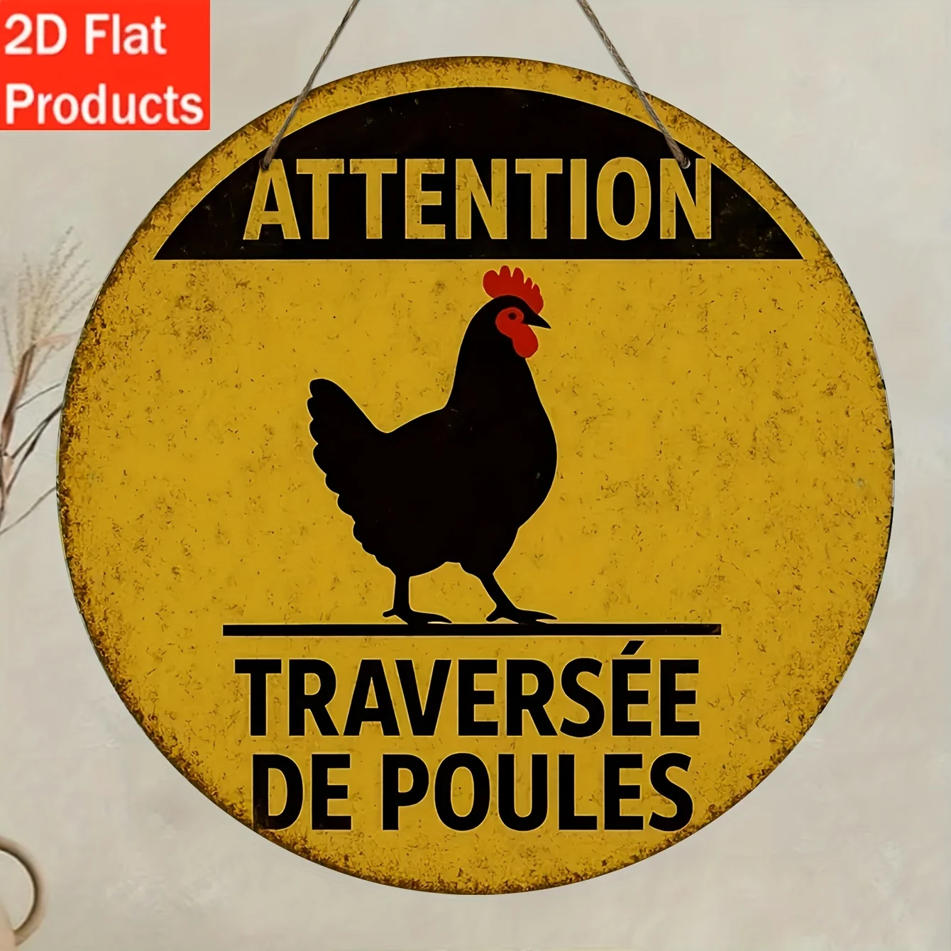 Decorative Plaques and Ornaments, of Vintage French Round Aluminum Sign - 