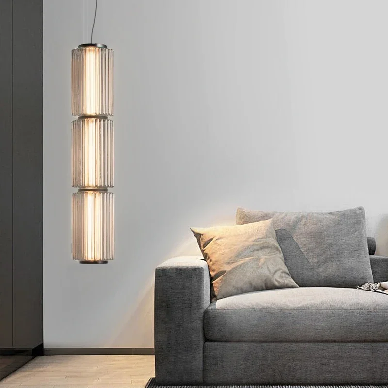 

Restaurant Long Stripe Pendant Light Smoke Gray Glass Lampshade Nordic Led Hanging Light Living Dining Room Decor Pendant Lamp