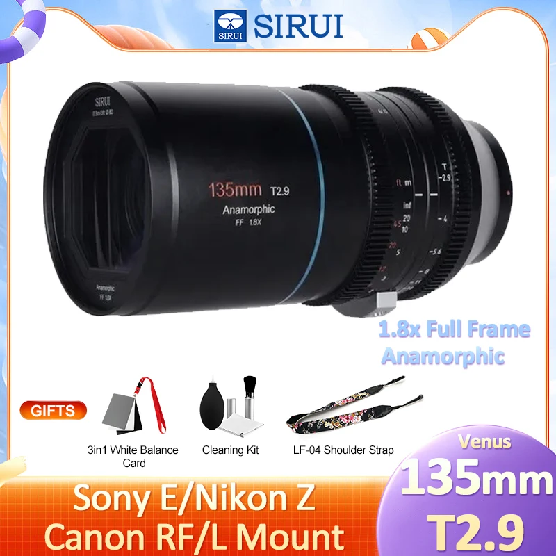 SIRUI Venus 135mm T2.9 1.8x Full Frame Anamorphic Cine Video Lens for Sony E FX6 A7M4 A7S3 Nikon Z Z9 Canon R R5C R8 L mount