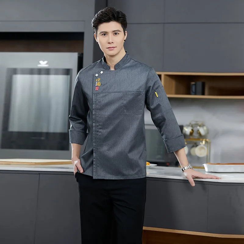 โรงแรม Chef แจ็คเก็ตแขนยาว Overalls ร้านอาหารชาย Cook Uniform ครัวทำงานเสื้อ Cafe ชานม Shop Waiter Workwear