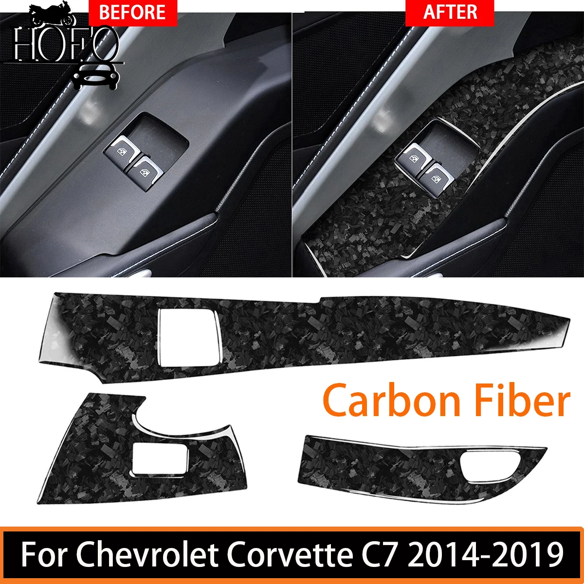 

3 Pcs/Set Carbon Fiber Car Interior Part Car Door Windows Control Cover Trim For Chevrolet Corvette C7 2014-2019