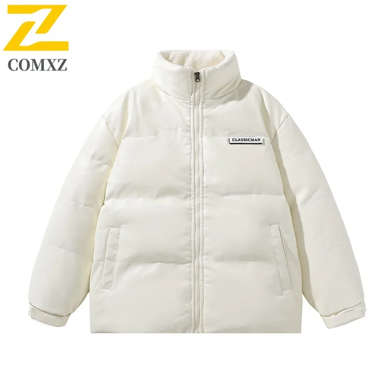 

COMXZ 2025 зимняя новая мужская кожаная хлопковая куртка с воротником-стойкой, дубленка высокого качества, толстая теплая ветрозащитная водонепроницаемая куртка