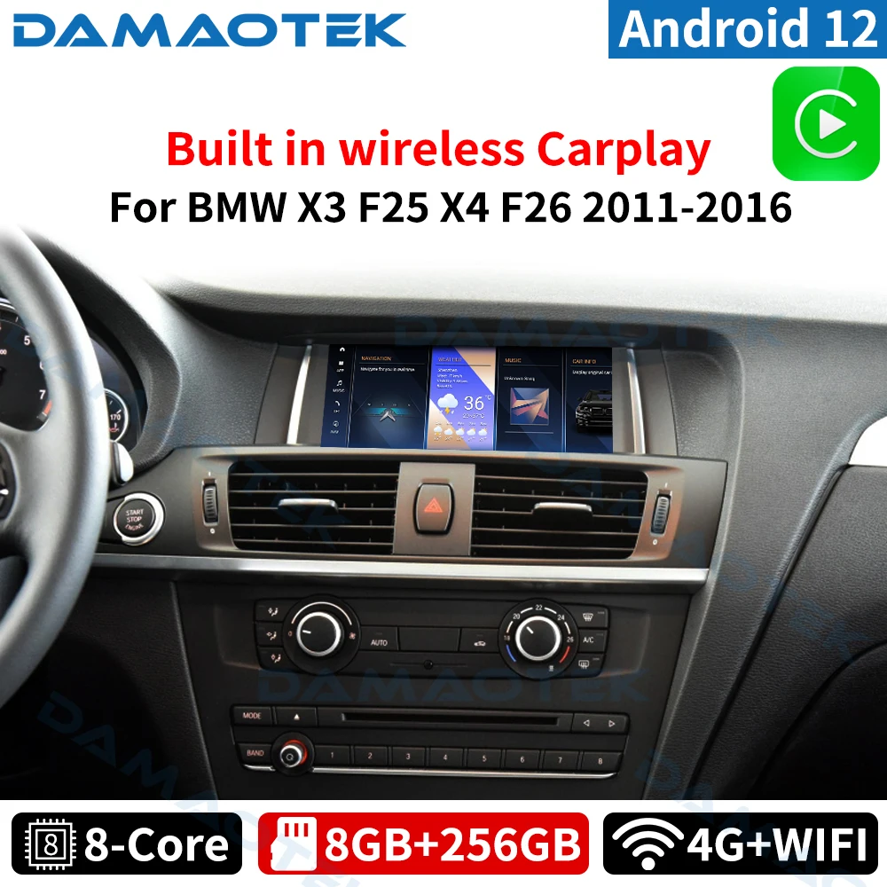 

Автомагнитола DamaoTek, Android 12,0, 10,25 дюйма, для BMW X3, F25, X4, F26, 2011 - 2013