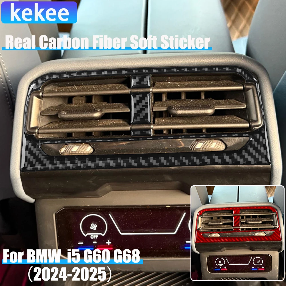 

Real Carbon Fiber Car Accessories Rear Air Vent Decorative Interior Cover Soft Sticker For BMW 5 Series i5 G60/G68 BEV 2024 2025
