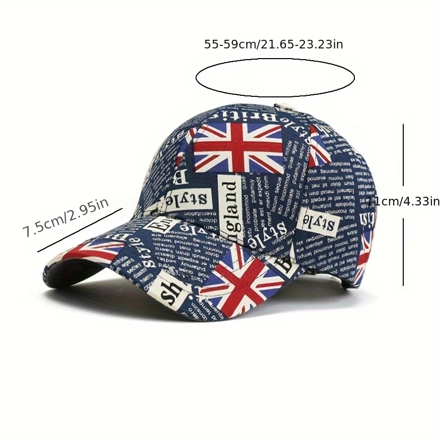 Classic English Flag Graffiti Women\'s Baseball Cap Versatile Fashion Sports Sun Cap Hip Hop Cap Letters Breathable Sun Cap