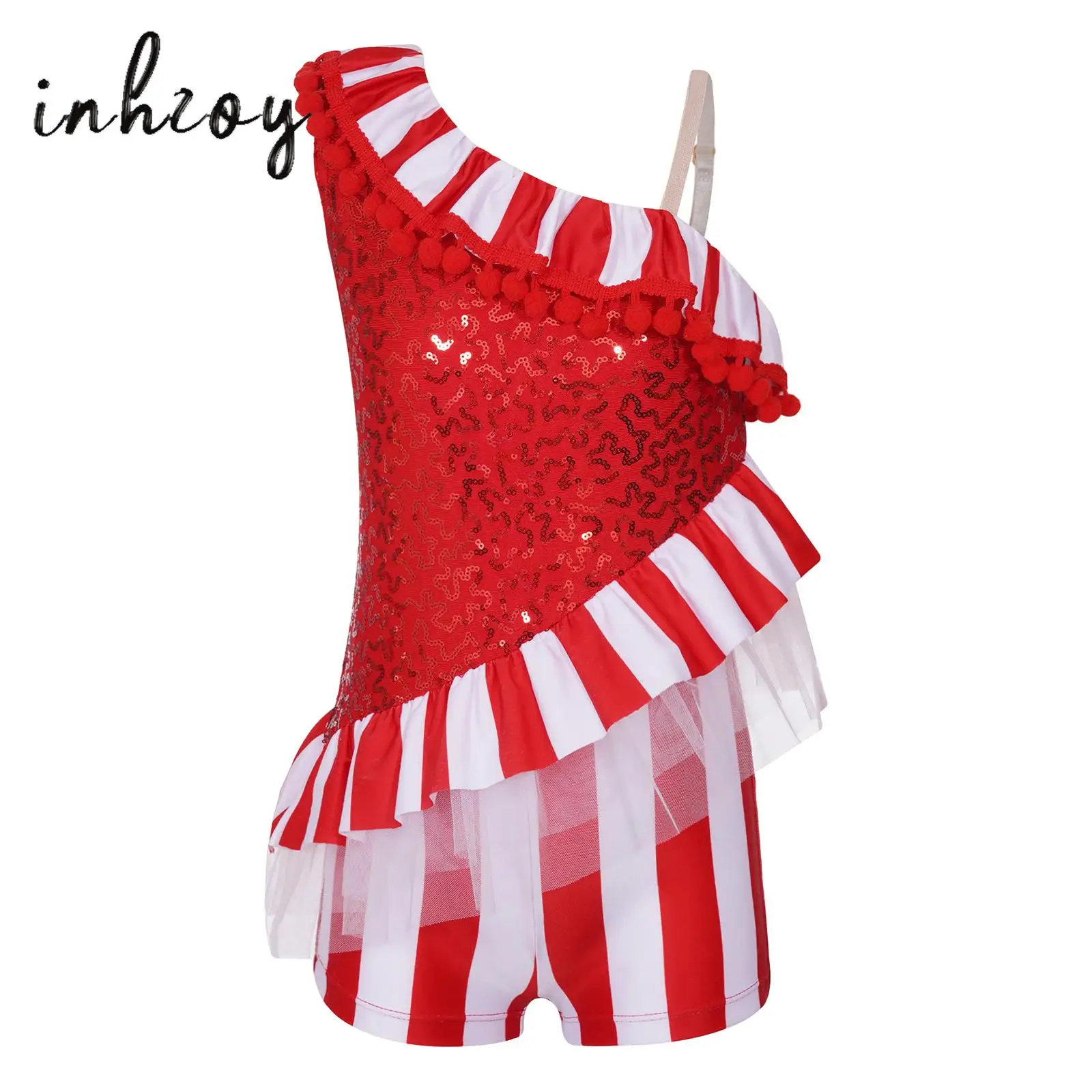 

Kids Girl Sequins Christmas Dance Costume Candy Cane Striped Bodysuit Jumpsuit Xmas Santa Sweetie Ballet Dance Gymnastic Unitard