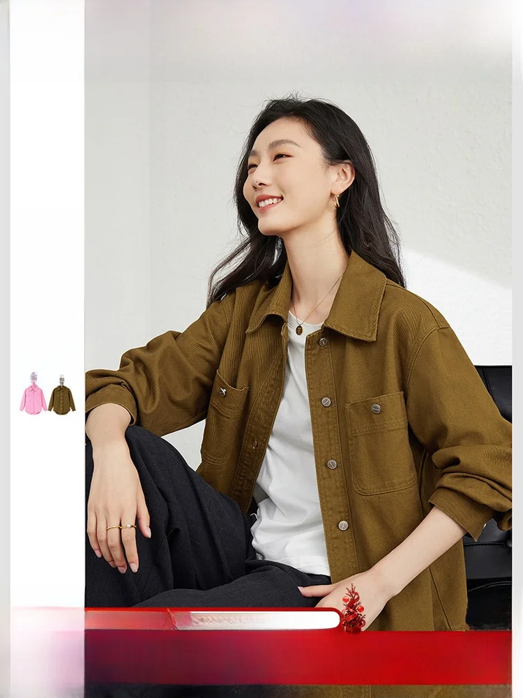 

Slimming Effect Loose Fit Women's Denim Jaet Autumn 2025 New Sle Faionable Cotton Long Sve Button up Coat