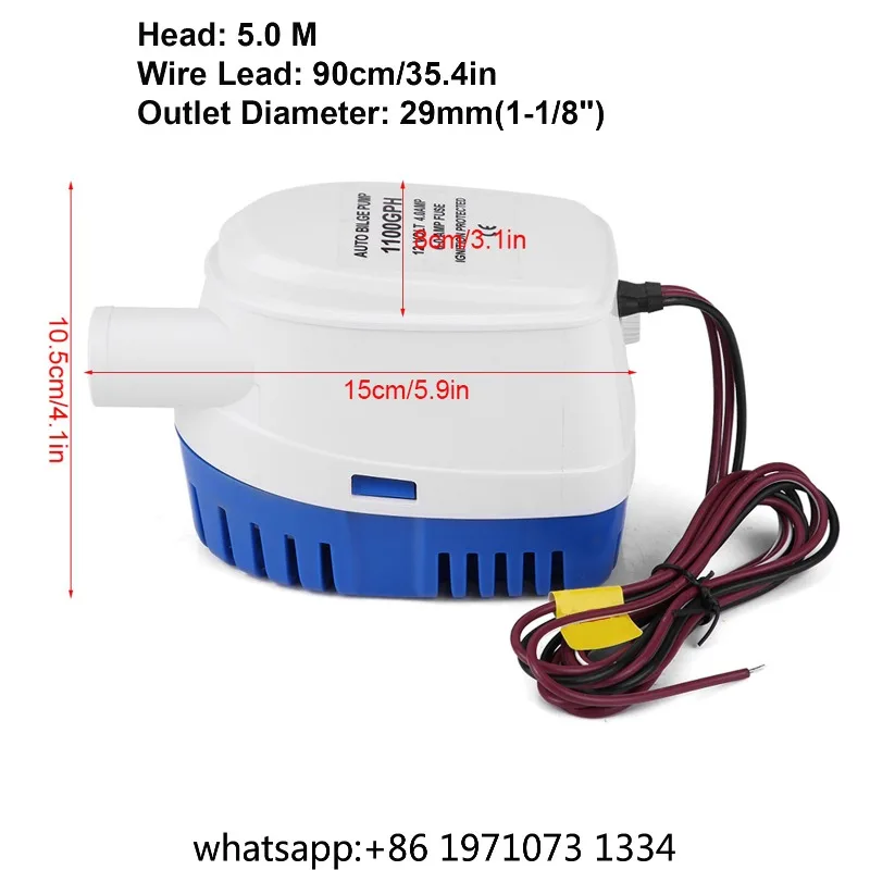 1100GPH Boat 12V Marine Automatic Submersible Bilge  Fully Auto  Switch Internal Auto Bilge  Bilge Pump