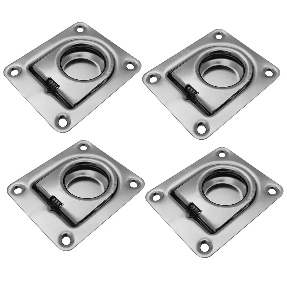 4pcs Stainless Steel D Rings Recessed Tie Down Anchors Ring Lashing Ring For Trailer Truck Boat Vehicles Floor Mount Bracket