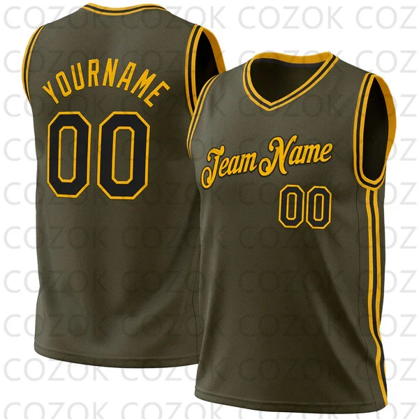 Custom Olive Green Basketball Jersey Tank Tops V-neck for Men Jersey Personalized Team Unisex Top