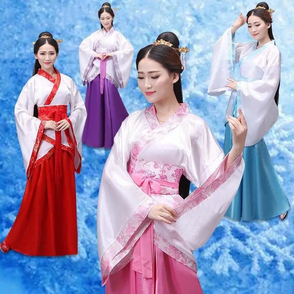 

Chinese Cloth Chinese Hanfu Skirt Oriental Fairy Princess Stage Costumes Chinese Ancient Dress Flower Embroidery Folk Dance