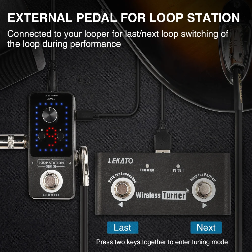 Lekato Tuner Pedal Wireless External Page Guitar Effect Pedal Page Turner Pedal for Guitar Looper Smartphones Tablets