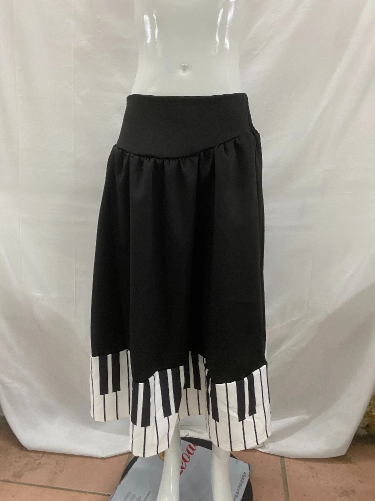 

New American performance costume black and white piano pleated skirt high waist slim fit A-line MIDI skirt retro design women's