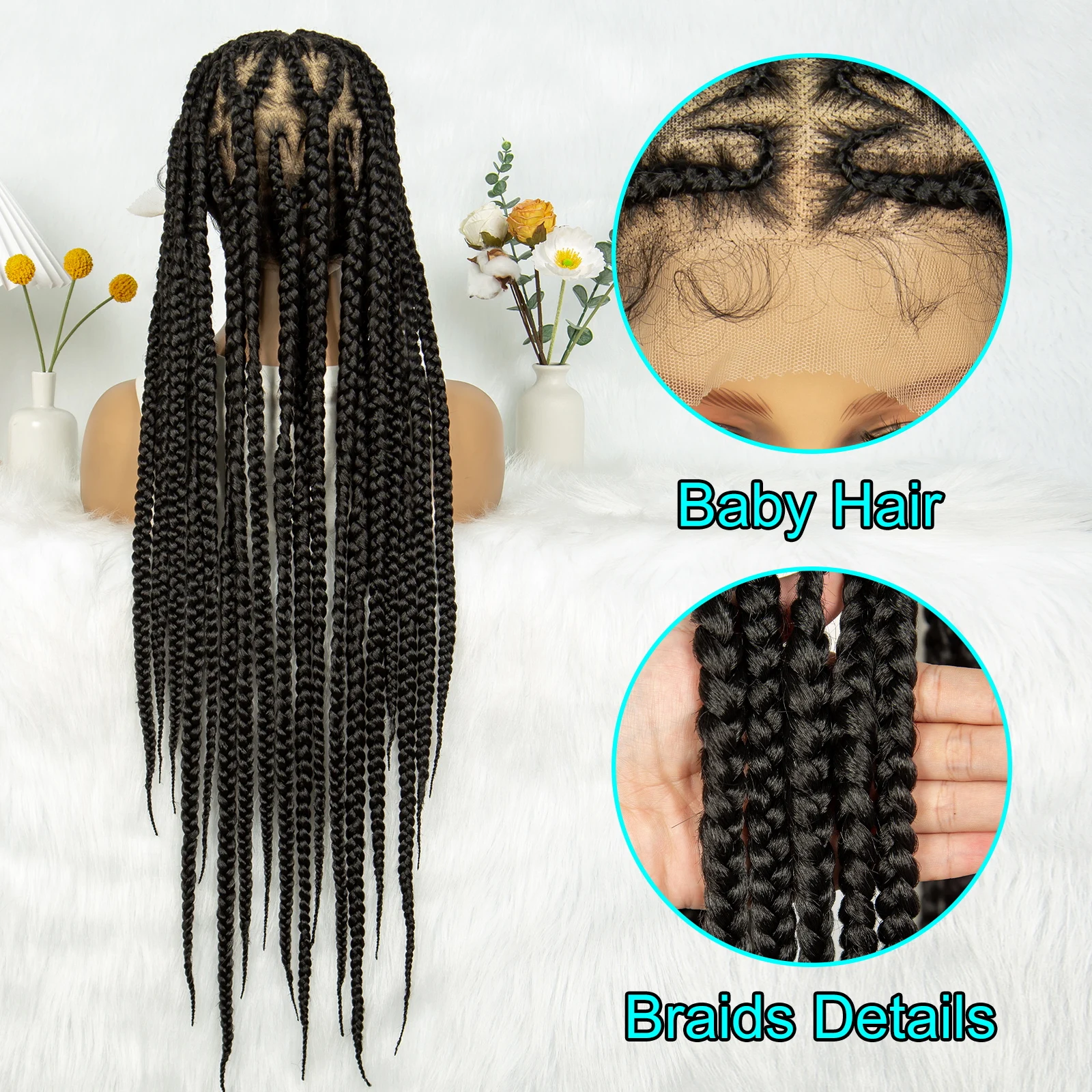 Kima Full Lace Cornrow Braided Wigs 32 inch Protective Stitched Cornrow Braids with Heart For Black Women