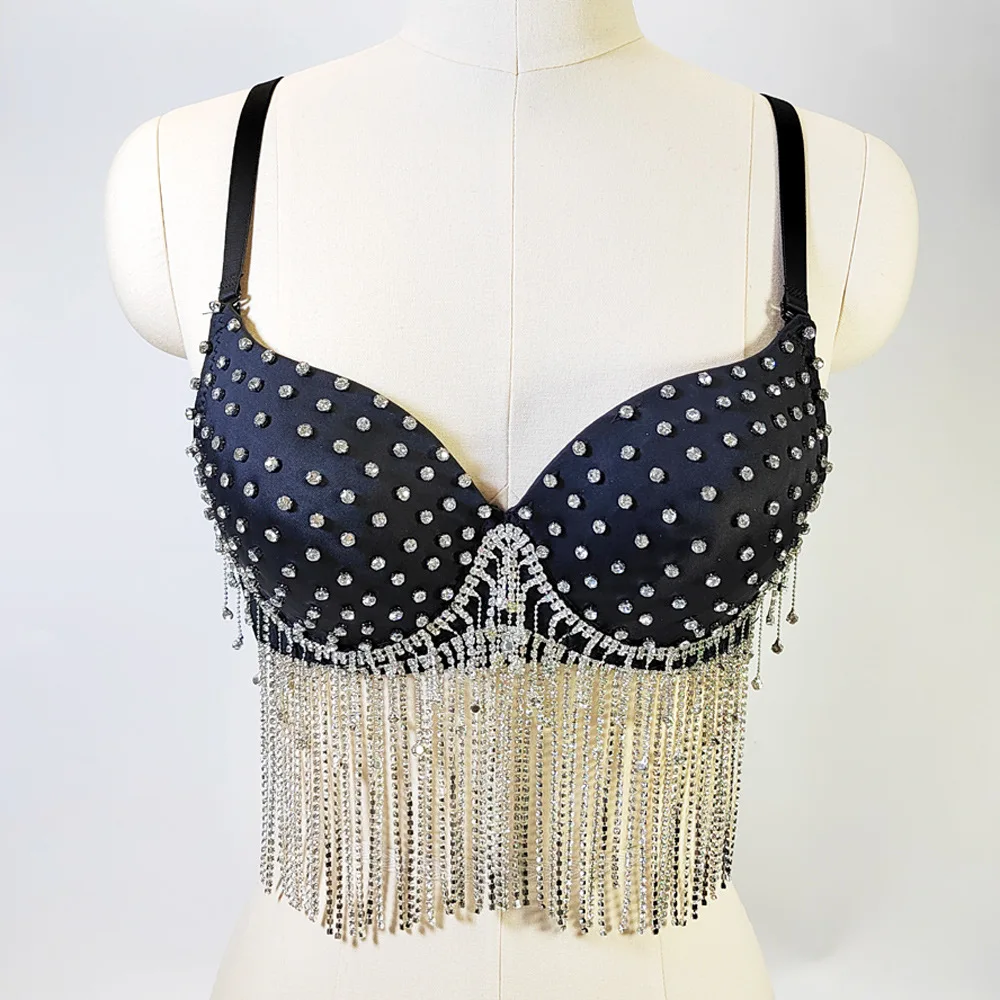 Diamond fringed sexy bra for women Stage Backless Beaded bras Female Nightclub Party Tank Top Camisole Y4455