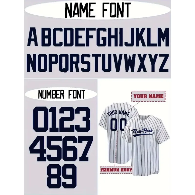 Customized Name and Number Men's Embroidery Baseball Jersey New York White And Black Stripes Personalized Short Sleeve Shirts