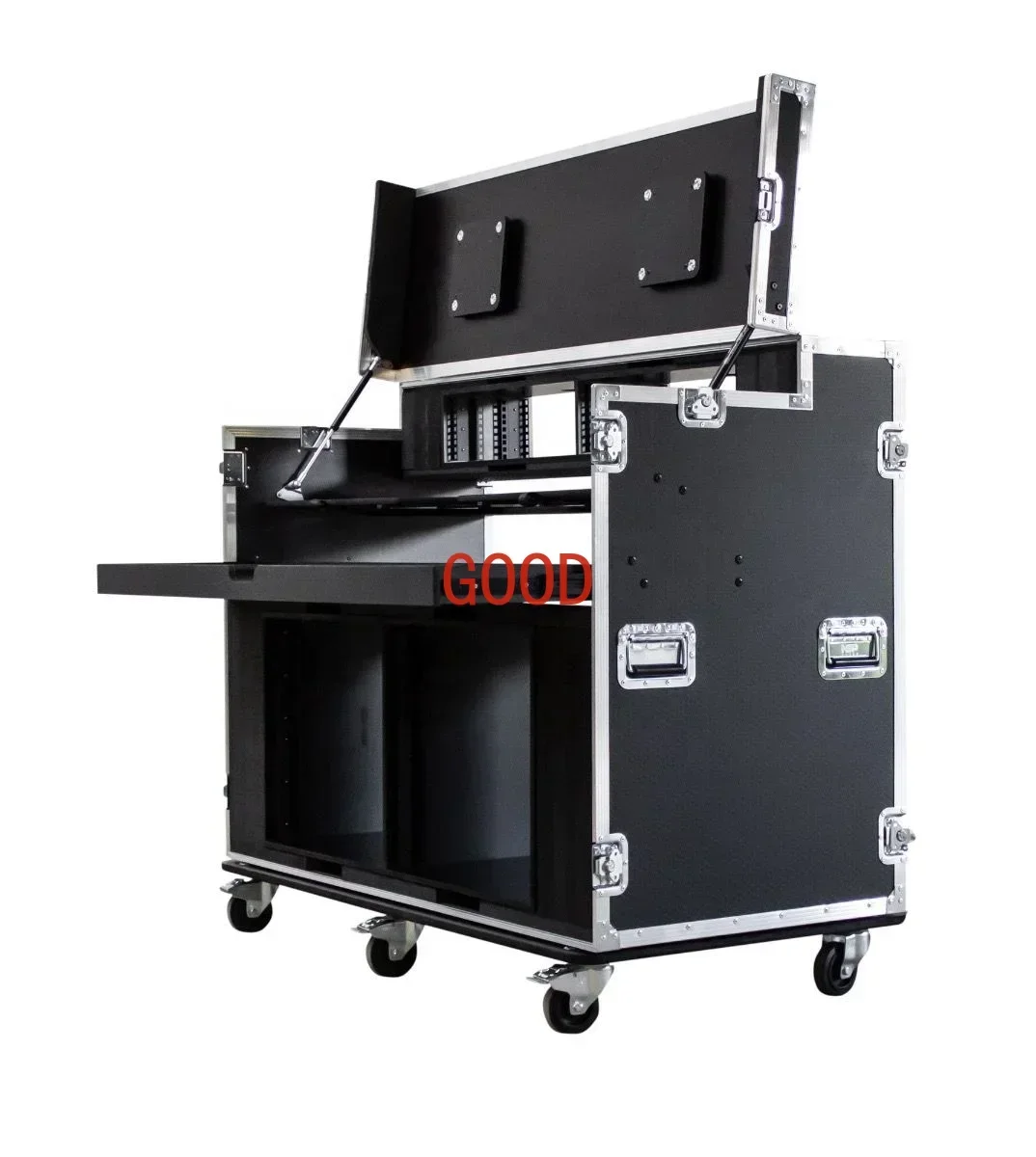 

Portable Custom Unit Flight Case with Video Production Workstation and Pull Out Drawer Rolling Tool Box