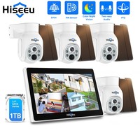 Hiseeu 4MP WiFi PTZ Solar IP Camera Security System Kit H.265+ 10CH NVR CCTV Camera Set P2P Outdoor Wireless Surveillance System