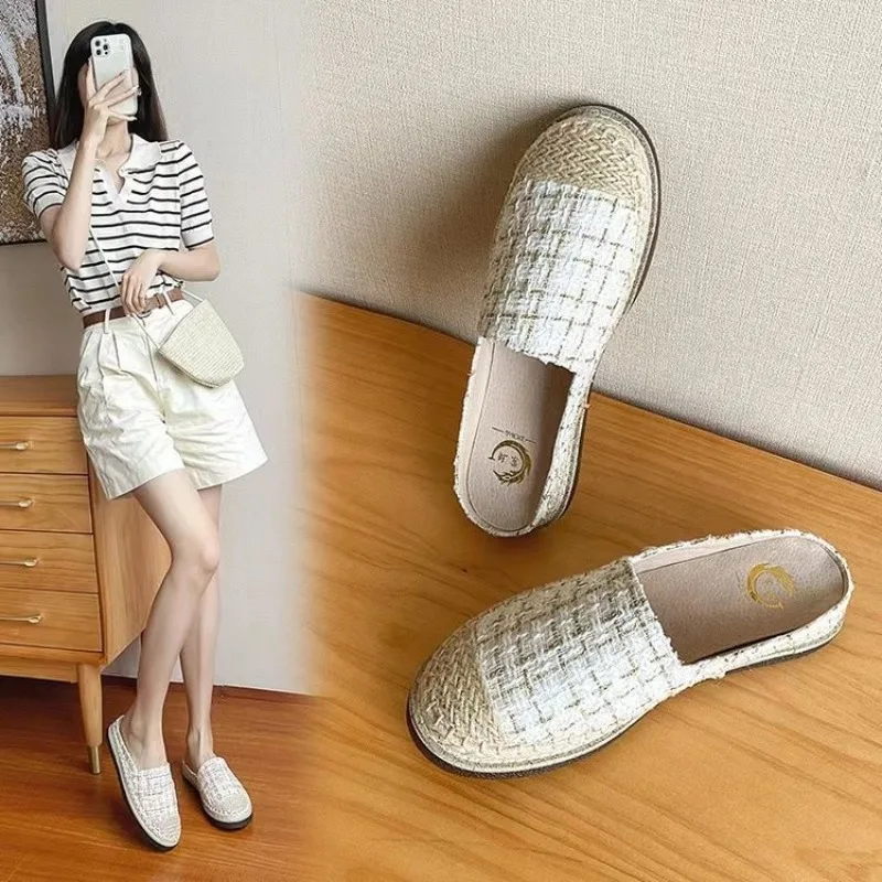 Women Slippers New Summer Fashionable Espadrille Knitted Mixed Color Women Fisherman Comfortable Thick Soled Mule Slippers