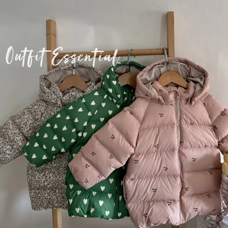 Children's Clothing Kids 2026 Winter Pink Cherry Fashion Hooded White Duck Warm Windproof Girls Down Jacket
