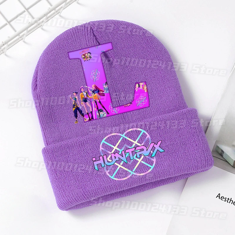 Demone hunter crianças chapéus de malha letras bonitos A-Z anime menina kawaii gorro chapelaria ao ar livre rua quente malha boné festa jogos presente