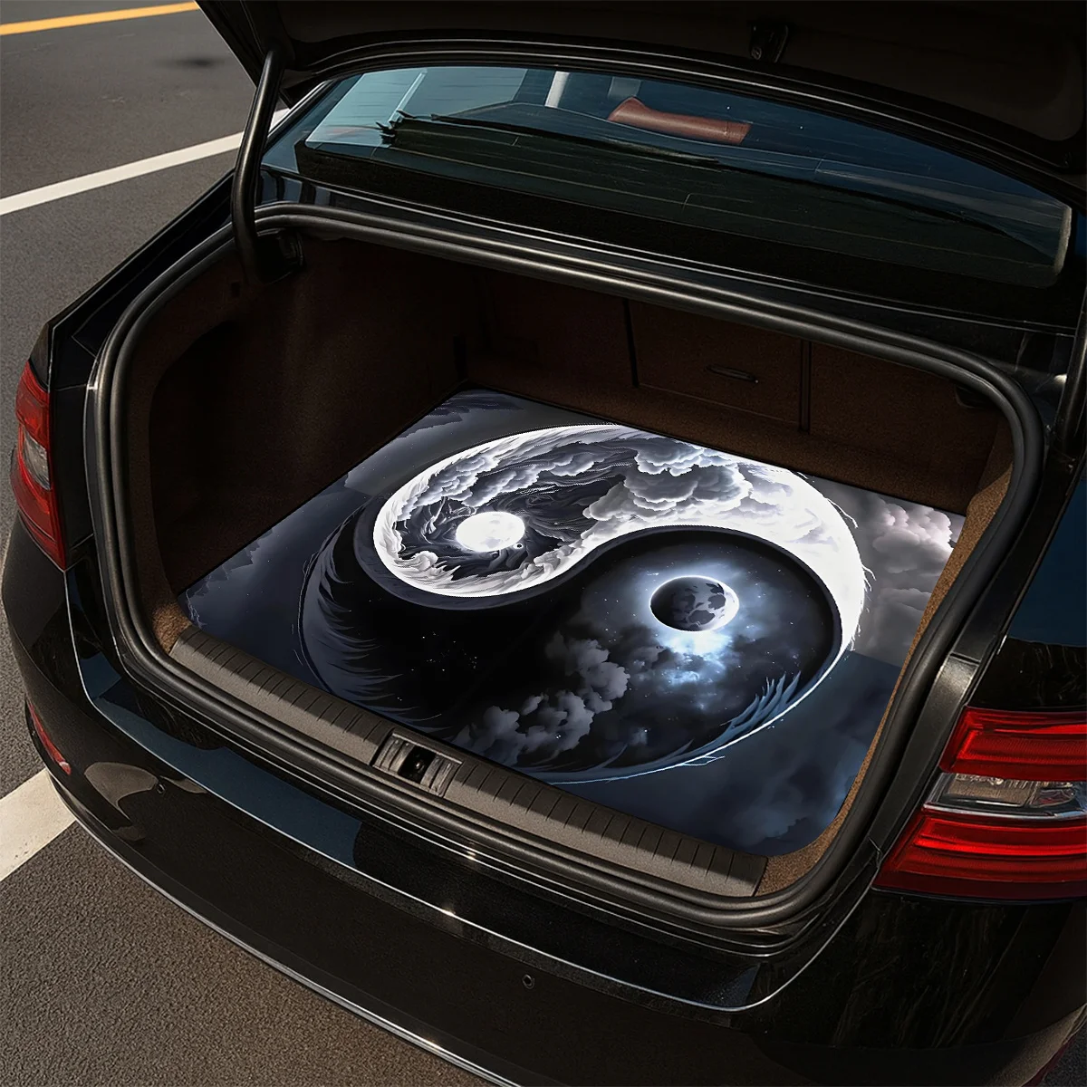 1pc, Stylish Anti-Slip Car Trunk Mat, Designed With A Yin-Yang Taiji Ball Pattern - Made Of Durable Polyester, Keeps The Trunk D
