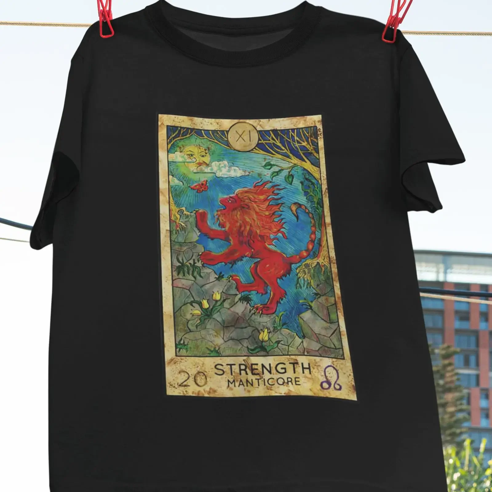 Vintage Strength Tarot Card Manticore T Shirt Leo Zodiac Mystic Psychic Fortune Teller Major Arcana GifT vintage Washed