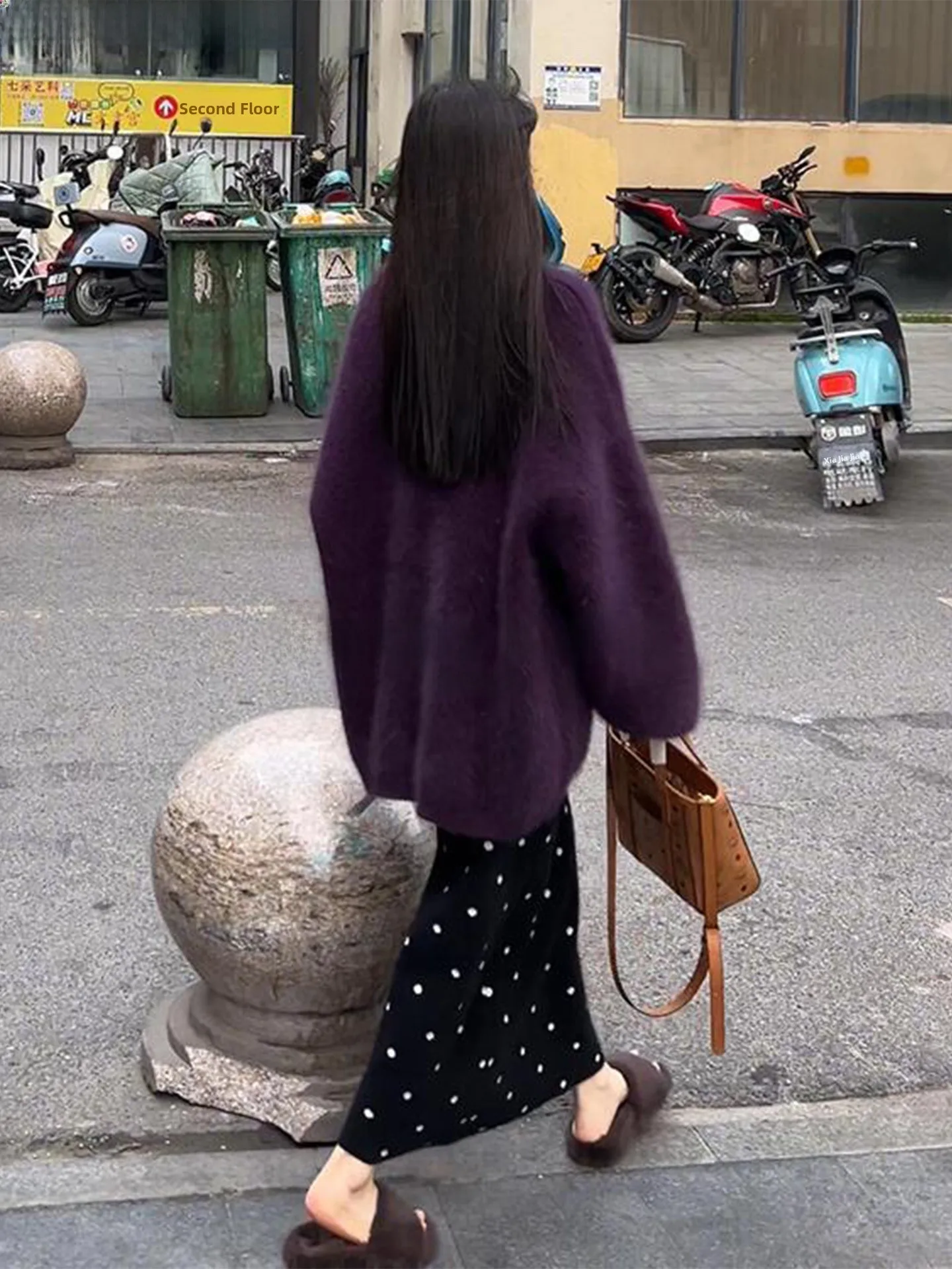 

Rouje Kefss Thickened Soft Purple Knitted Sweater Women's Winter Slimming Lazy Style Hong Kong Style Outerwear Casual Commute