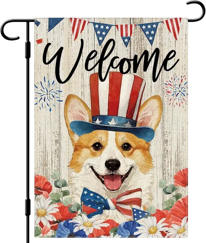 4Th of July Corgi Dog Garden Flag 12×18 Inch Double Side Vertical Burlap Farmhou 7445056073067 AAV