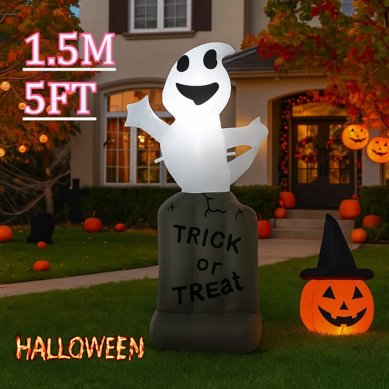 Juguetes inflables de Halloween de 1,5 M/5 pies, murciélago negro en lápida, luces Led, decoración, césped gigante, modelo inflable, decoración exterior familiar
