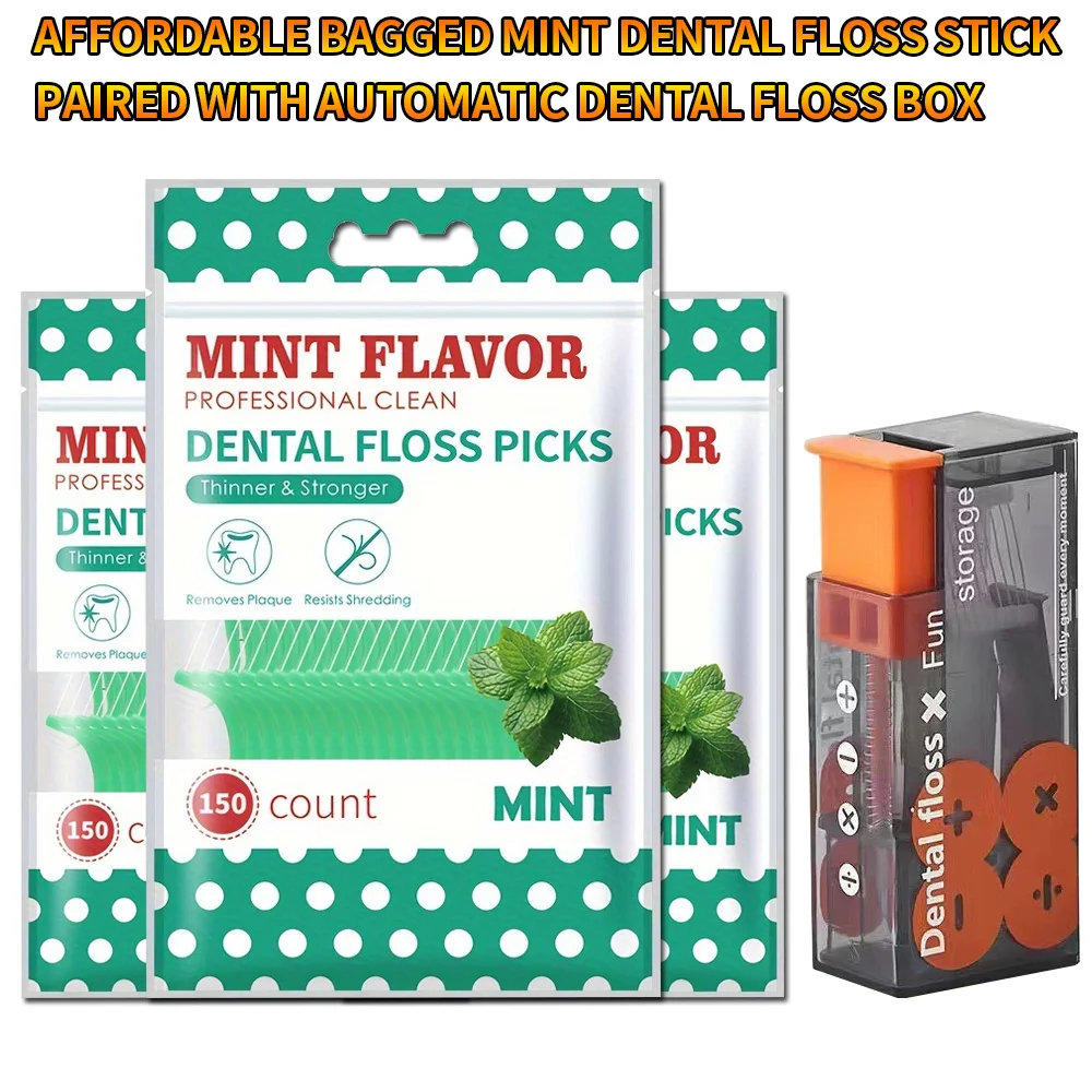 Affordable 150/450PCS Mint Dental Floss Picks Set with Automatic Box Daily Oral Hygiene Teeth Cleaner
