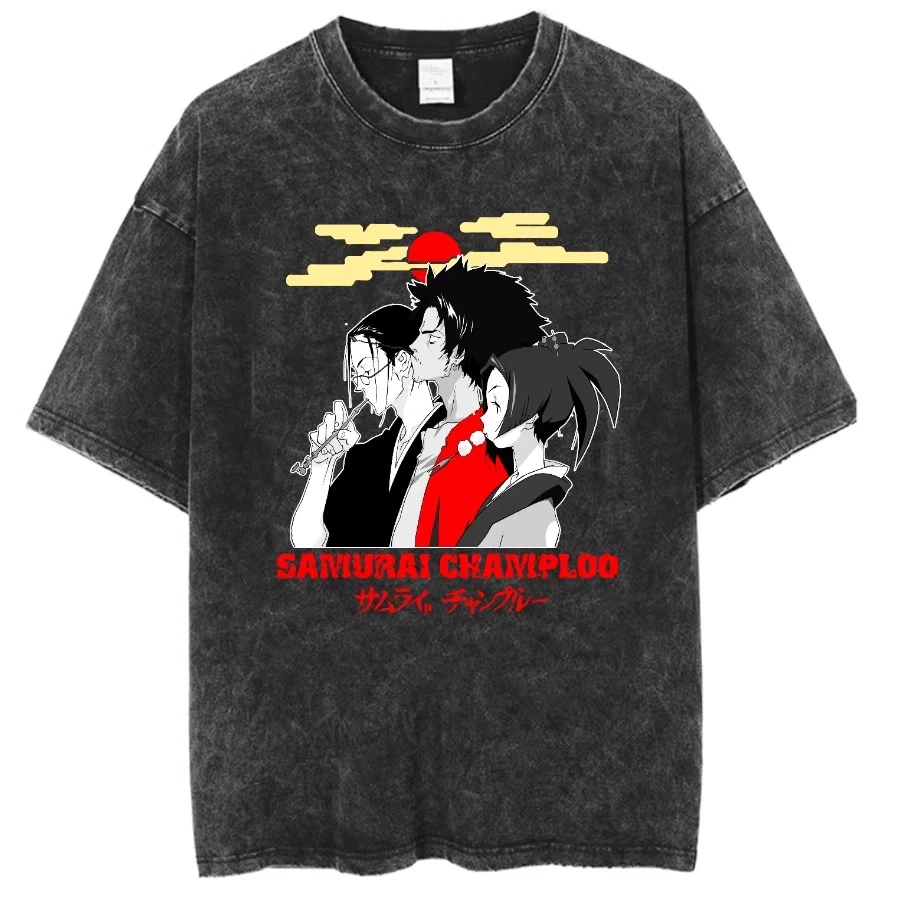 Anime Graphic Samurai Champloo T-shirt Vintage Washed Oversized T