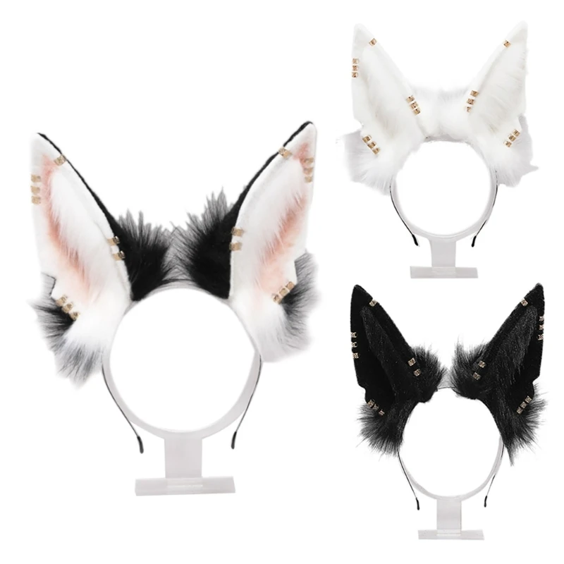 2PCS Women Animal Wolf Ears Headdress with Metal Ring Plush Headband Anime for Halloween Christmas Cosplay Accessories Dropship