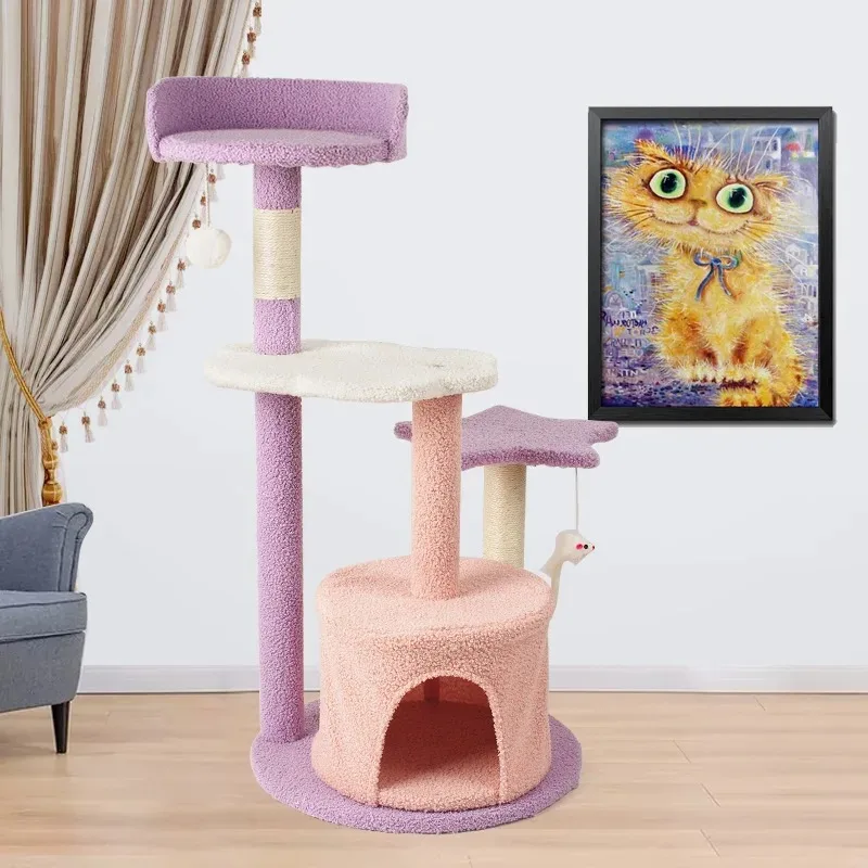 Modern multi-level starry sky cat tree kitten activity house, sisal scratching pillar, luxury cat tree house