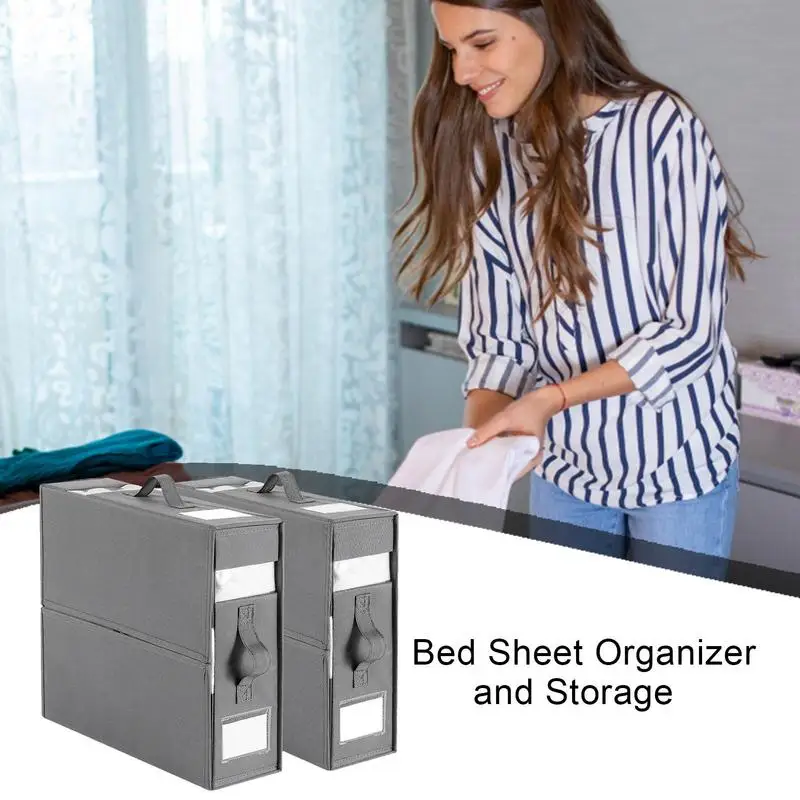 Bed Sheet Organizer Visual Windows Foldable Closet Storage Household Wardrobe Storage Box For Bedding Clothes Blankets